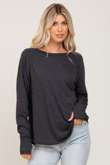 Charcoal Distressed Seam Long Sleeve Top