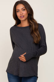 Charcoal Distressed Seam Maternity Long Sleeve Top