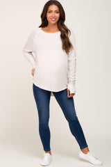 Beige Distressed Seam Maternity Long Sleeve Top