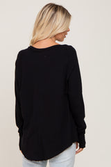 Black Distressed Seam Long Sleeve Top