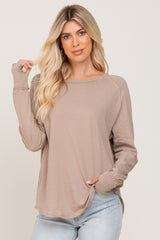 Taupe Distressed Seam Long Sleeve Top