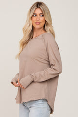 Taupe Distressed Seam Long Sleeve Top