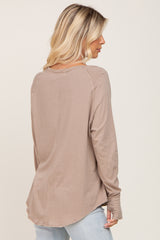 Taupe Distressed Seam Long Sleeve Top