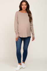 Taupe Distressed Seam Maternity Long Sleeve Top