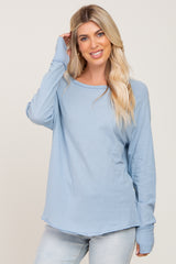 Light Blue Distressed Seam Maternity Long Sleeve Top