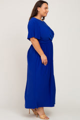 Royal Blue Gathered Front Plus Maxi Dress