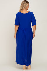 Royal Blue Gathered Front Maternity Plus Maxi Dress