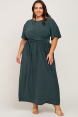 Olive Gathered Front Plus Maxi Dress