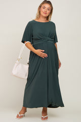 Olive Gathered Front Maternity Plus Maxi Dress