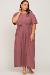 Mauve Gathered Front Maternity Plus Maxi Dress