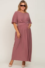 Mauve Gathered Front Maternity Plus Maxi Dress