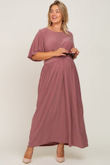 Mauve Gathered Front Maternity Plus Maxi Dress