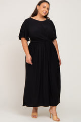 Black Gathered Front Plus Maxi Dress