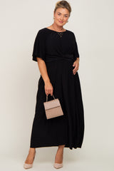 Black Gathered Front Maternity Plus Maxi Dress