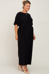 Black Gathered Front Maternity Plus Maxi Dress