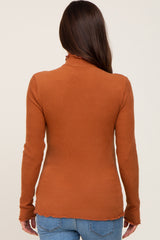 Rust Ribbed Ruffle Trim Mock Neck Maternity Top