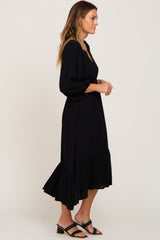 Black Button Accent Hi-Lo Midi Dress