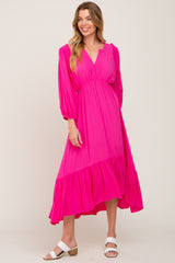 Fuchsia Button Accent Hi-Lo Midi Dress