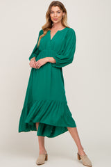 Green Button Accent Hi-Lo Maternity Midi Dress