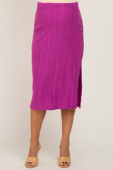 Magenta Soft Knit Ribbed Side Slit Maternity Midi Skirt