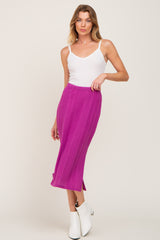 Magenta Soft Knit Ribbed Side Slit Maternity Midi Skirt