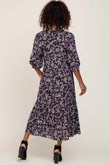 Charcoal Floral Collared Midi Dress