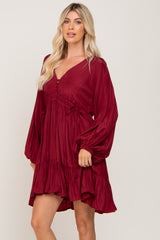 Burgundy V-Neck Cinched Dress