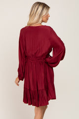 Burgundy V-Neck Cinched Dress