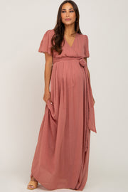 Mauve Swiss Dot Chiffon Maternity Maxi Dress