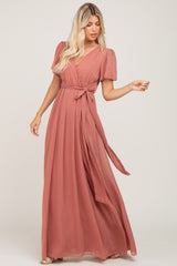 Mauve Swiss Dot Chiffon Maternity Maxi Dress