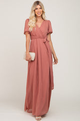 Mauve Swiss Dot Chiffon Maxi Dress