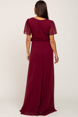 Burgundy Swiss Dot Chiffon Maternity Maxi Dress