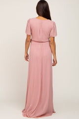 Pink Swiss Dot Chiffon Maternity Maxi Dress