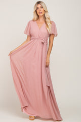 Pink Swiss Dot Chiffon Maxi Dress