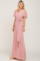 Pink Swiss Dot Chiffon Maxi Dress