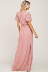 Pink Swiss Dot Chiffon Maxi Dress