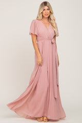 Pink Swiss Dot Chiffon Maxi Dress