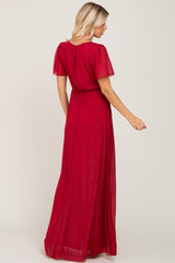 Red Metallic Shimmer Chiffon Maxi Dress