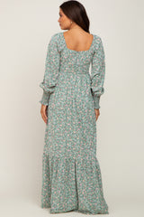 Mint Green Floral Long Sleeve Maternity Maxi Dress