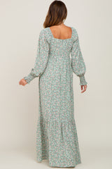 Mint Green Floral Long Sleeve Maxi Dress