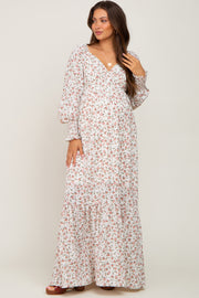 Ivory Floral Long Sleeve Maternity Maxi Dress