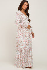 Ivory Floral Long Sleeve Maternity Maxi Dress