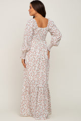 Ivory Floral Long Sleeve Maternity Maxi Dress