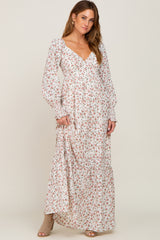 Ivory Floral Long Sleeve Maternity Maxi Dress