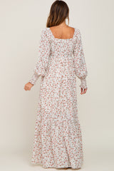 Ivory Floral Long Sleeve Maxi Dress