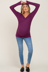 Plum Brushed Ribbed Long Sleeve Maternity Top