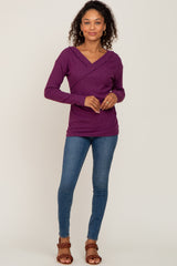 Plum Brushed Ribbed Long Sleeve Top