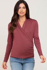 Burgundy Long Sleeve Wrap Maternity Nursing Top