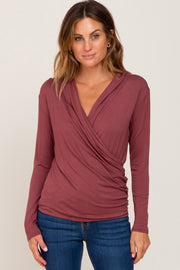 Burgundy Long Sleeve Wrap Nursing Top