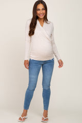 Oatmeal Long Sleeve Wrap Maternity Nursing Top